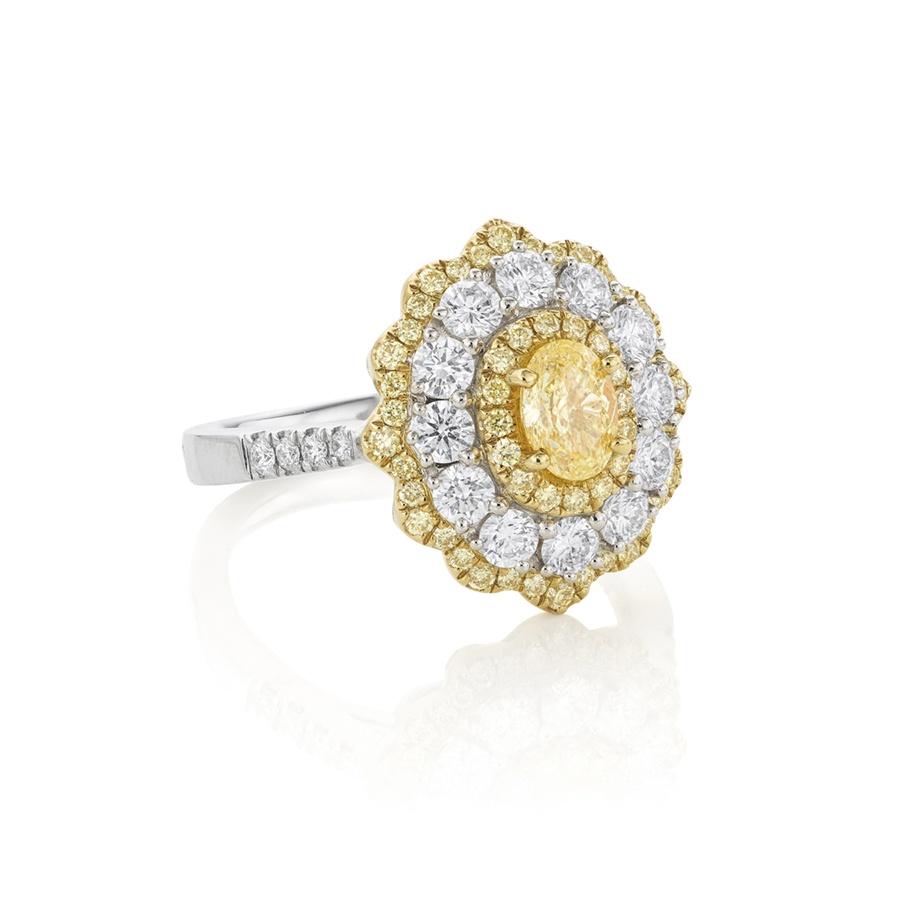 White & Yellow Gold Oval Yellow & White Diamond Ring
