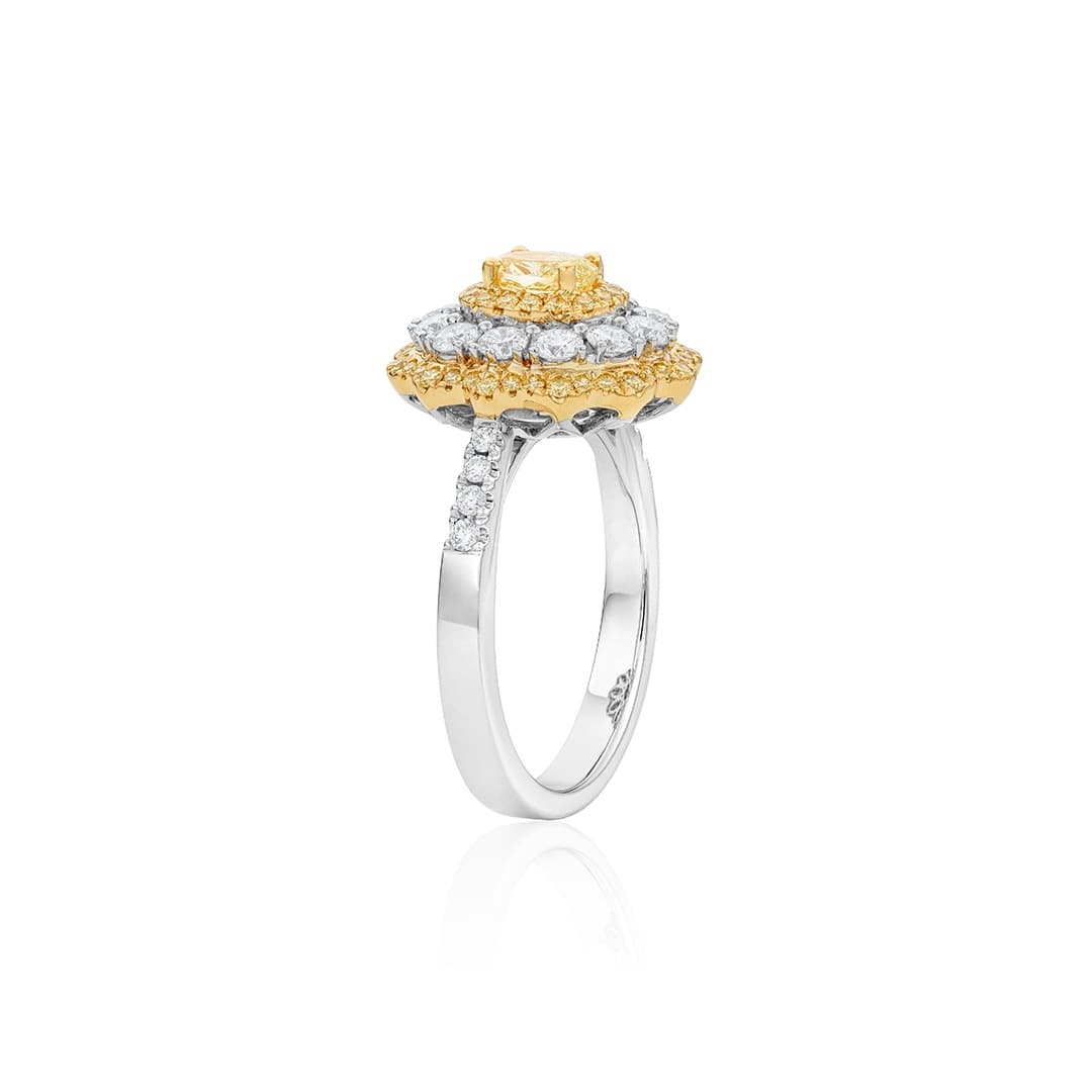 White & Yellow Diamond Oval Halo Ring 1