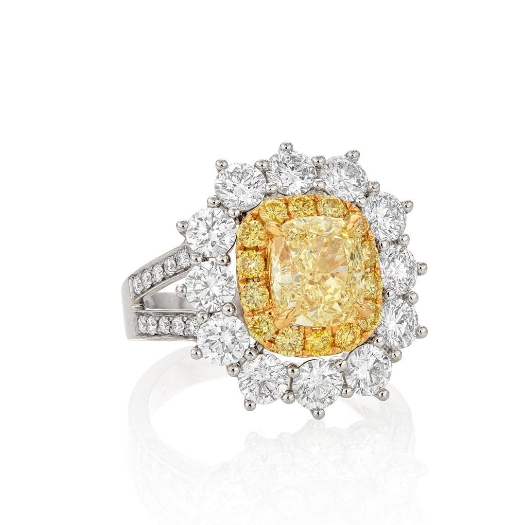 Cushion Halo Engagement Ring with 2.01 CT Fancy Yellow Center Diamond 1