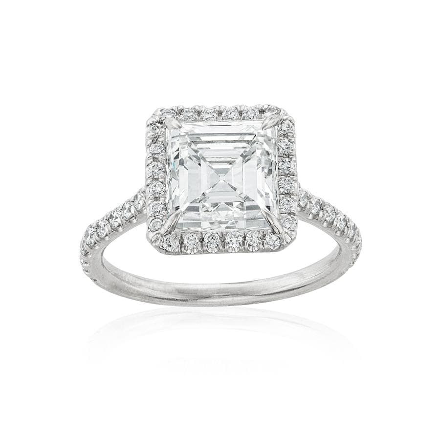 3.00CT Asscher Cut Diamond Halo Platinum Engagement Ring