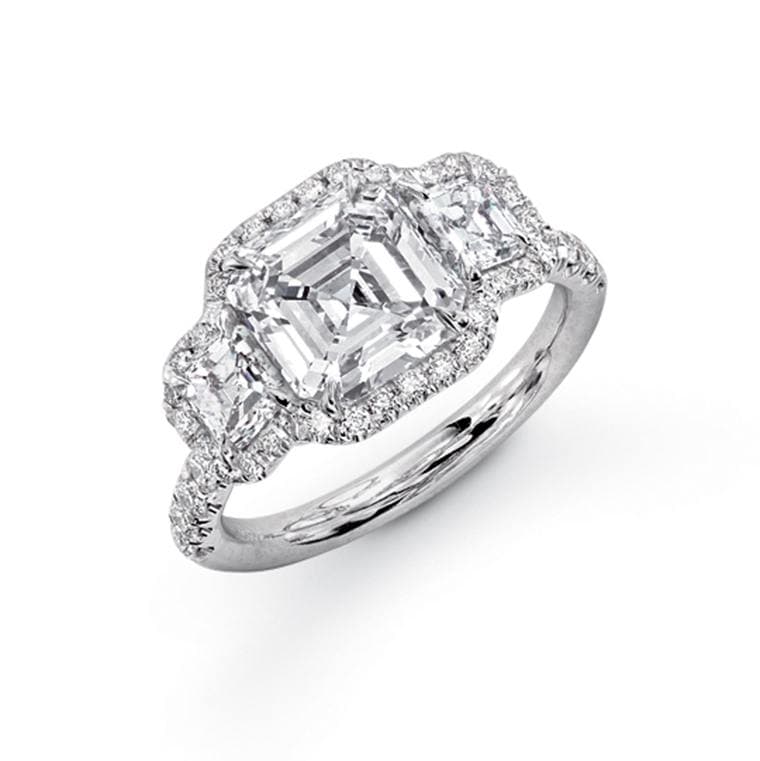 3.03 CT Asscher Cut Diamond Three Stone Engagement Ring 3