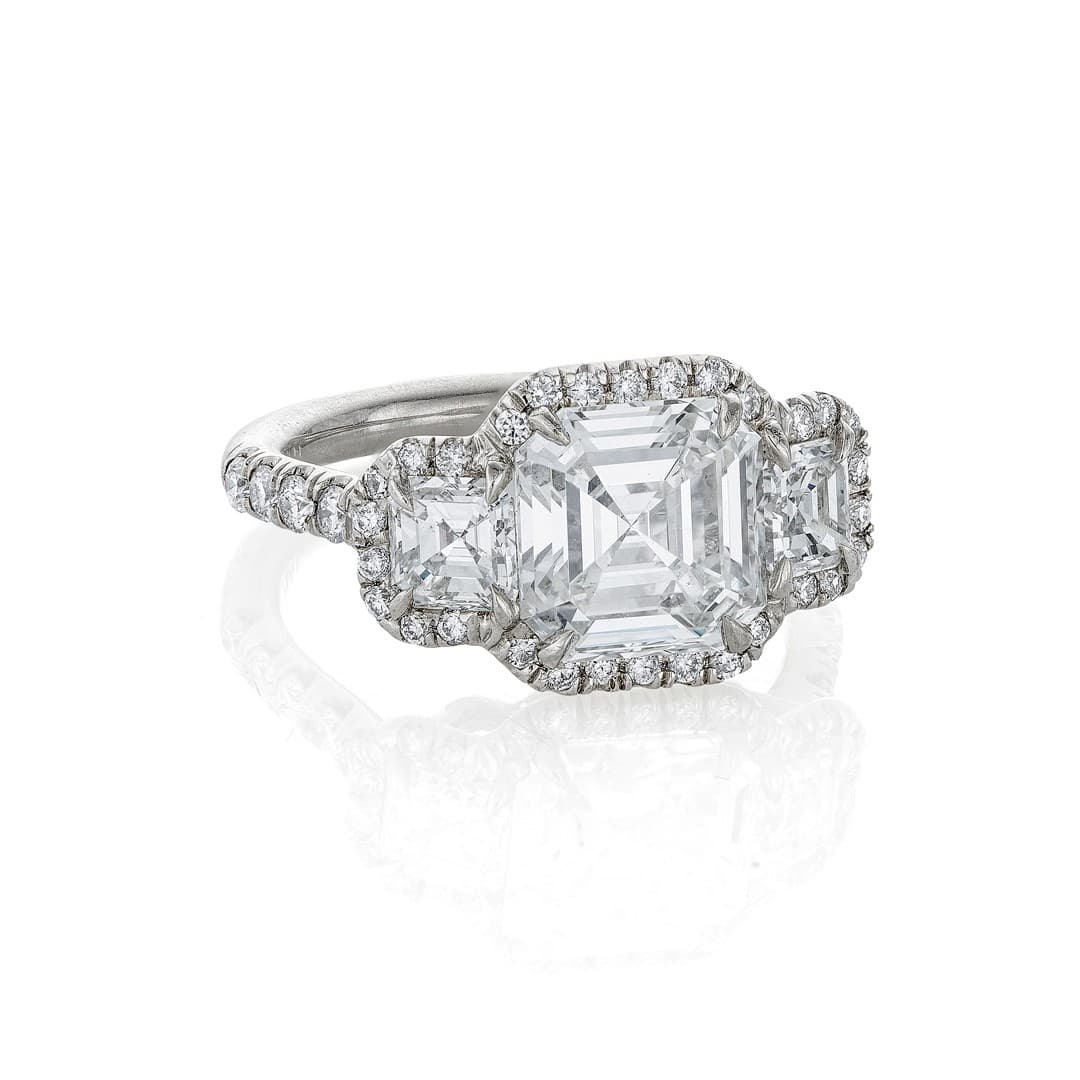 3.03 CT Asscher Cut Diamond Three Stone Engagement Ring 2