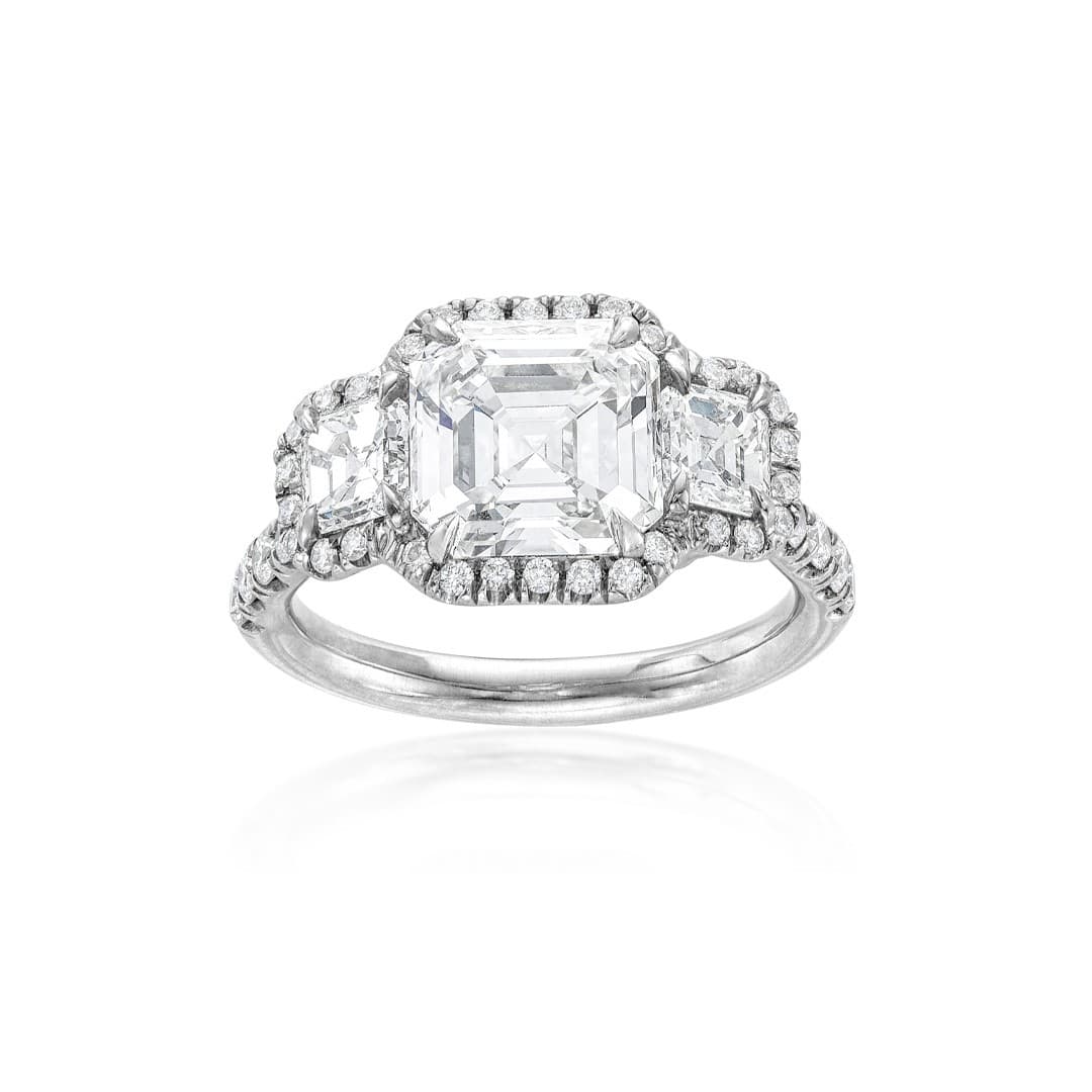 3.03 CT Asscher Cut Diamond Three Stone Engagement Ring