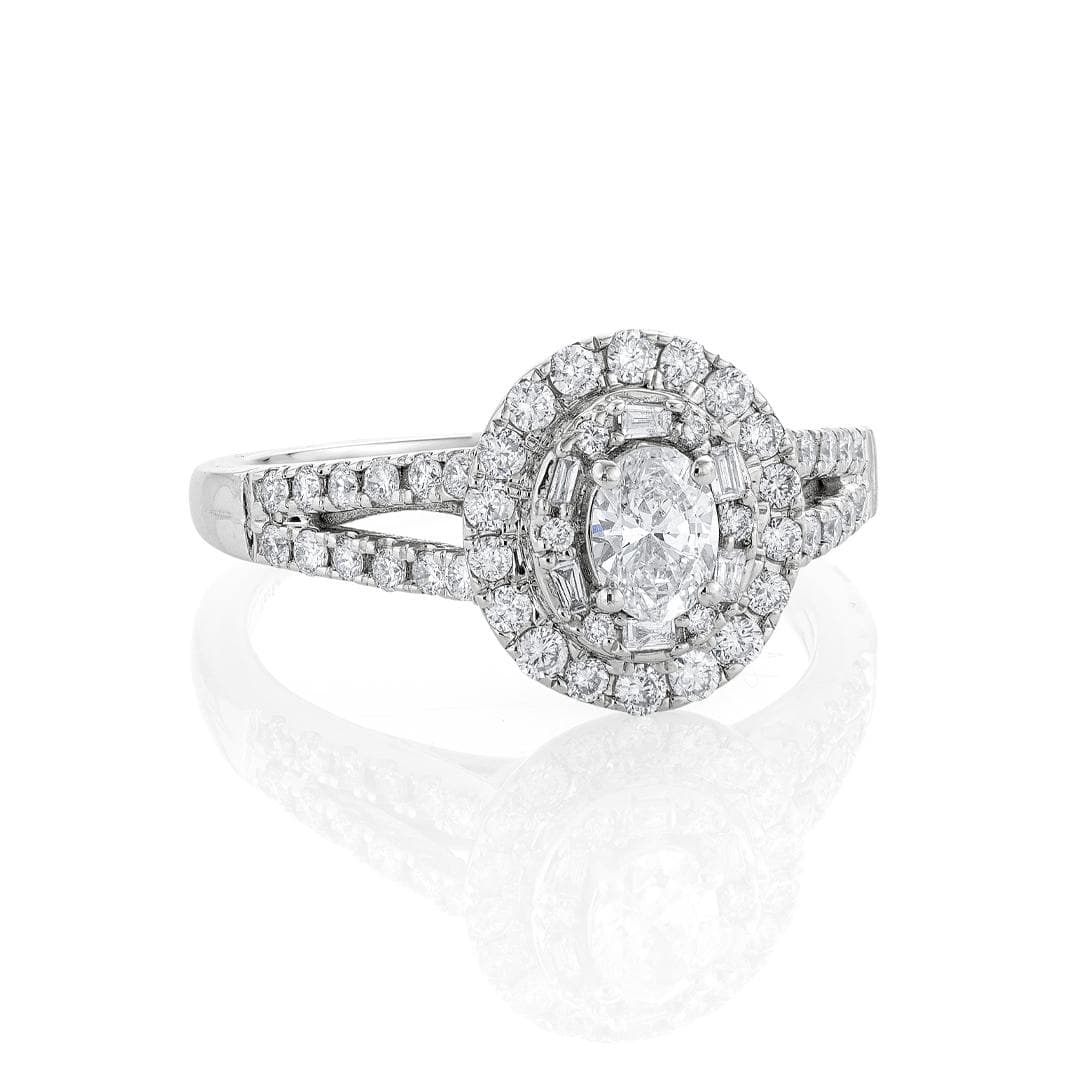 1.00 CTW Oval Cut Diamond Bridal Ring Set with Double Diamond Halo 1