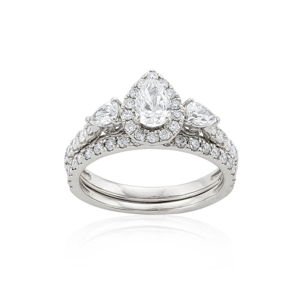 1.50 CTW Pear Shape Diamond Halo Bridal Set