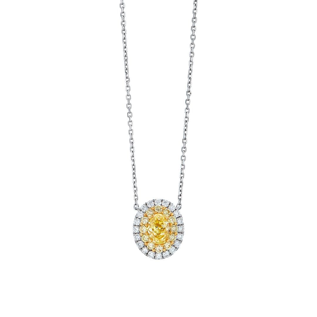 Oval Halo Fancy Yellow Diamond Pendant Necklace