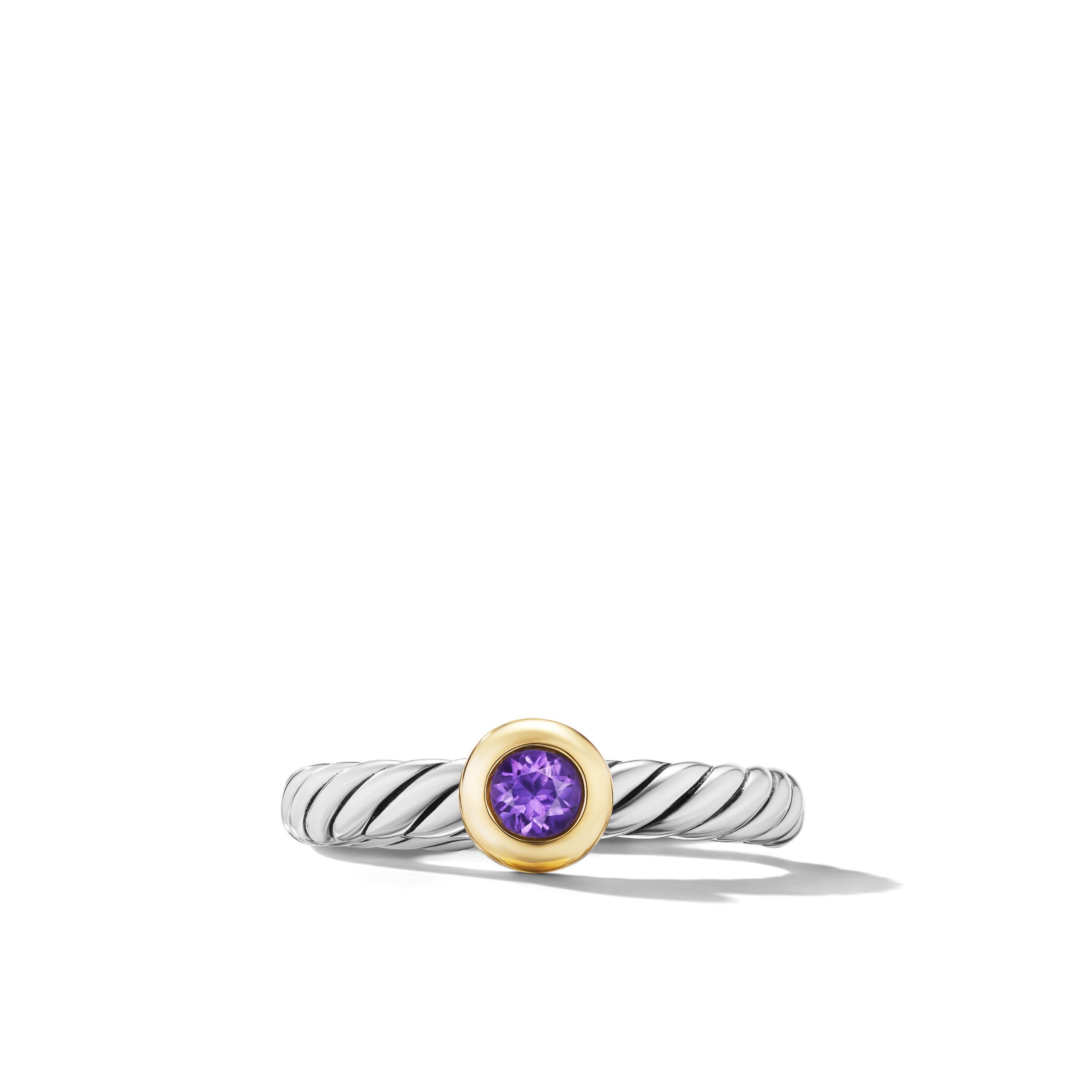 David Yurman Petite Cable Ring in Sterling Silver with 14K Yellow Gold and Amethyst, Size 7 2