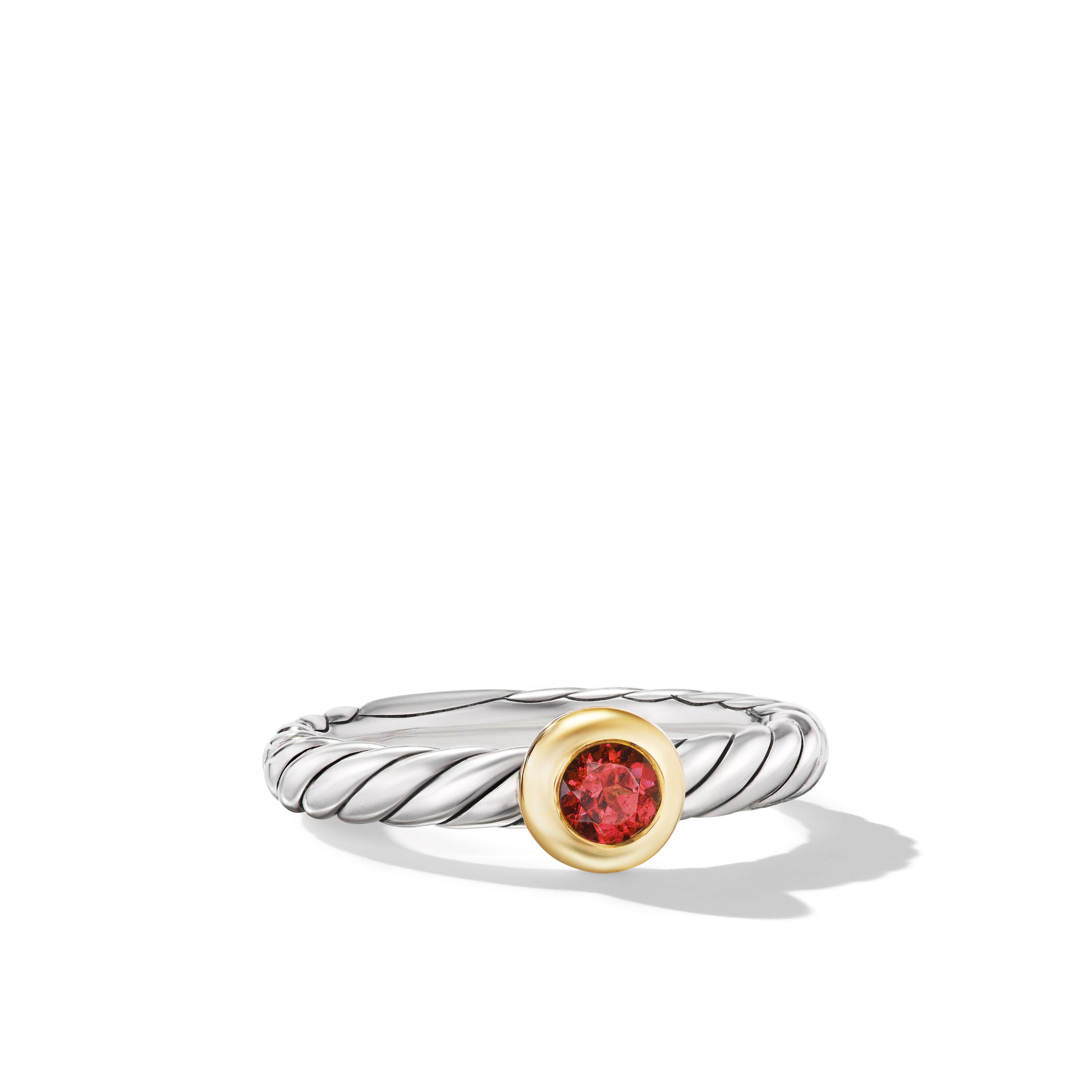 David Yurman Petite Cable Ring in Sterling Silver with 14K Yellow Gold and Garnet, Size 7 0