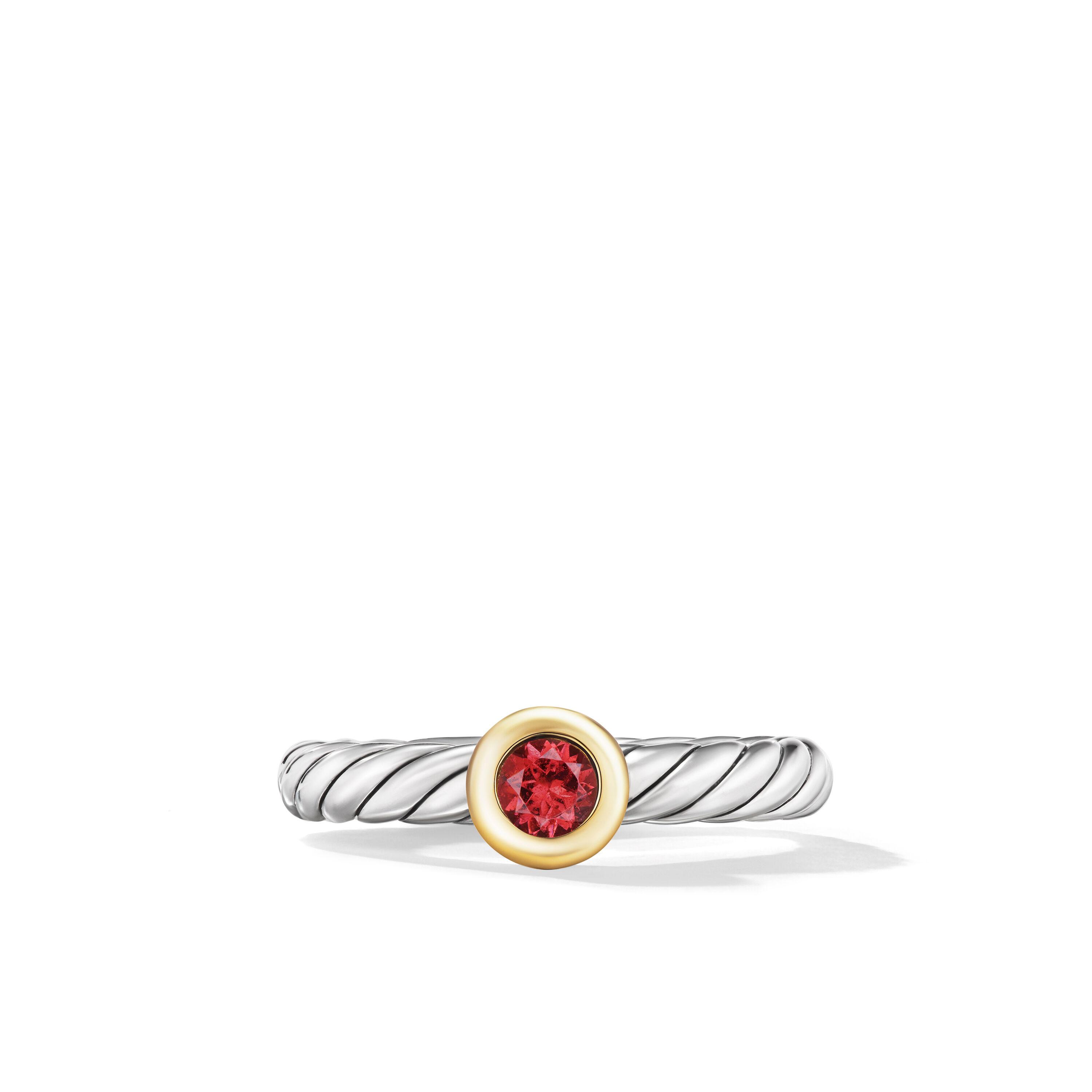 David Yurman Petite Cable Ring in Sterling Silver with 14K Yellow Gold and Garnet, Size 7 2