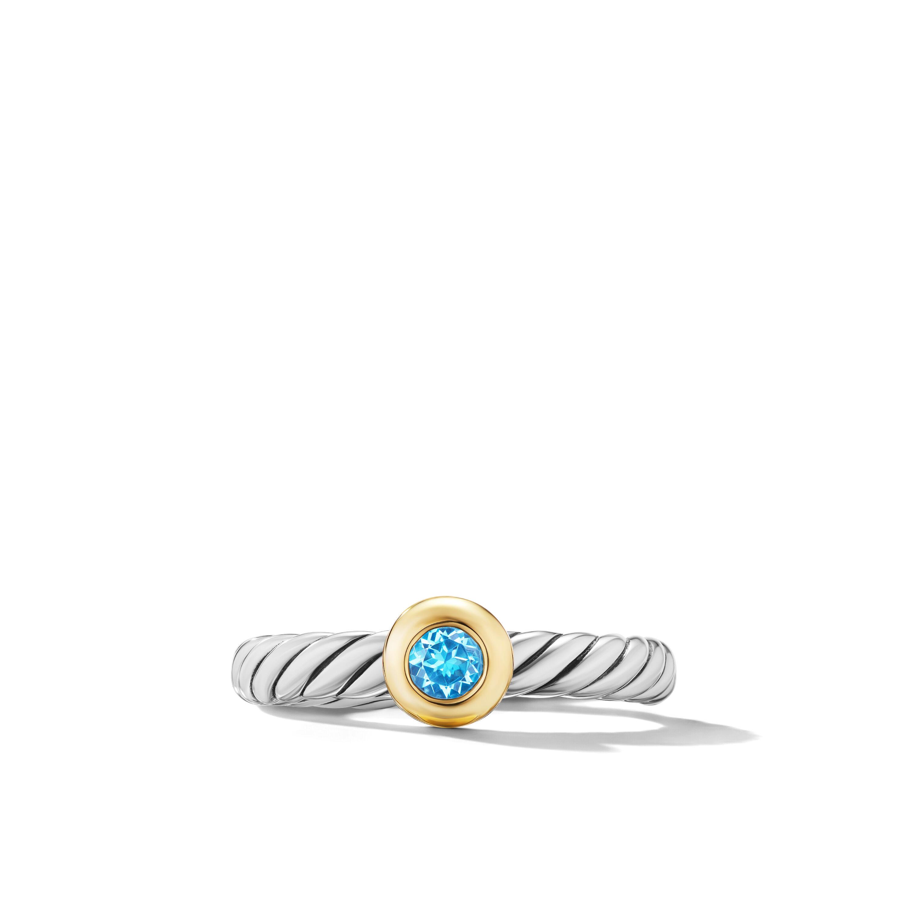 David Yurman Petite Cable Ring in Sterling Silver with 14K Yellow Gold and Blue Topaz, Size 7 2