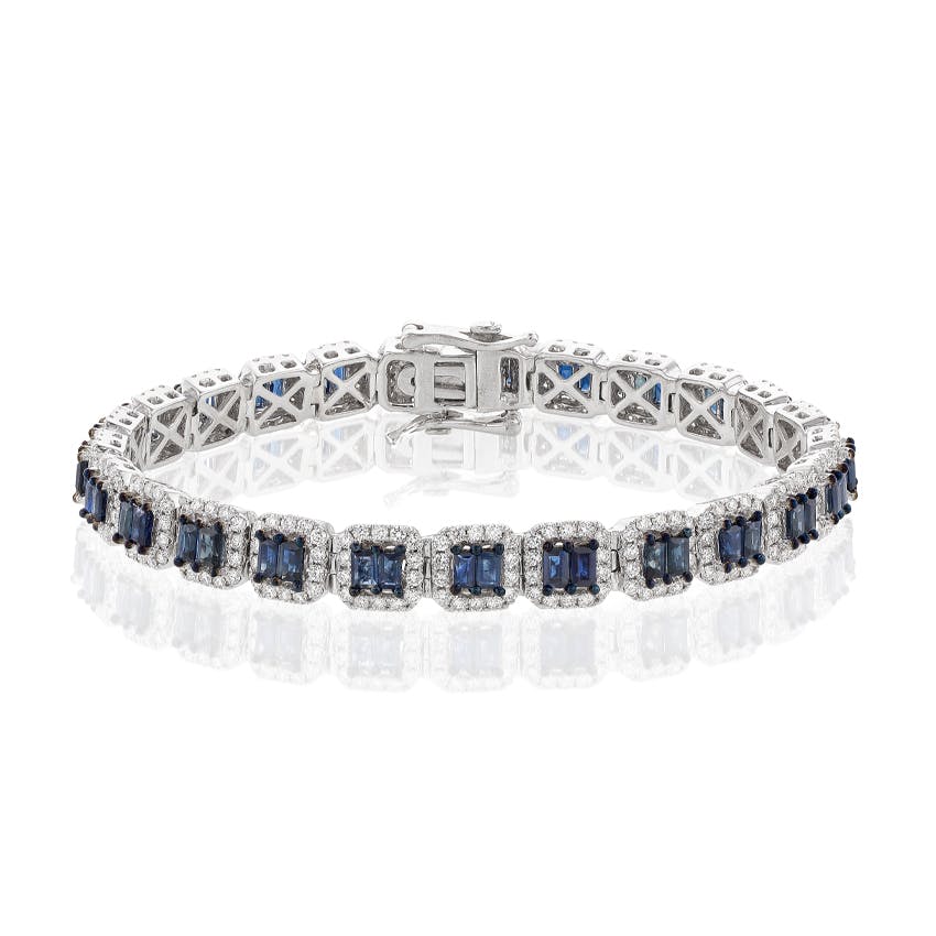 5.78 CTW Baguette Sapphire & Diamond Line Bracelet