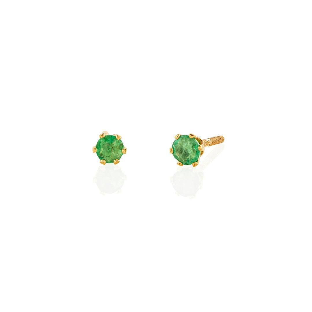 Child's 3mm Emerald Yellow Gold Stud Earrings