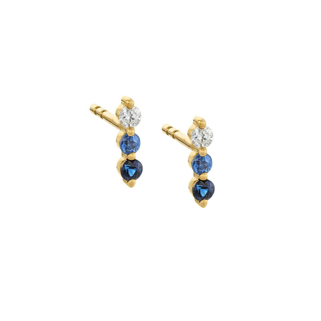 Blue Sapphire and Diamond Bar Post Earrings 0