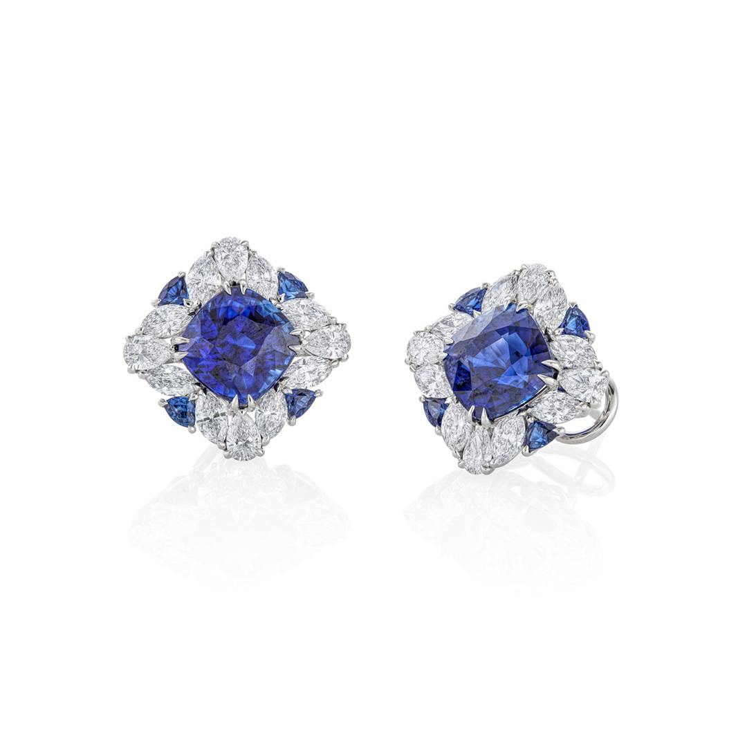 Sapphire and Diamond Large White Gold Stud Earrings 0