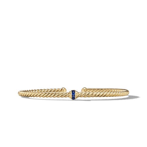 David Yurman Cablespira Center Station Bracelet in 18k Yellow Gold with Pave Blue Sapphires