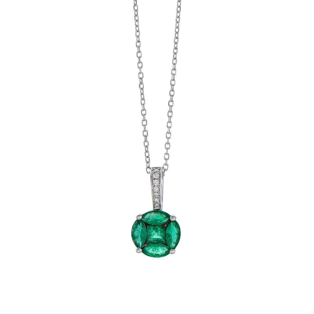 Emerald Cluster Necklace with Diamond Accents 0