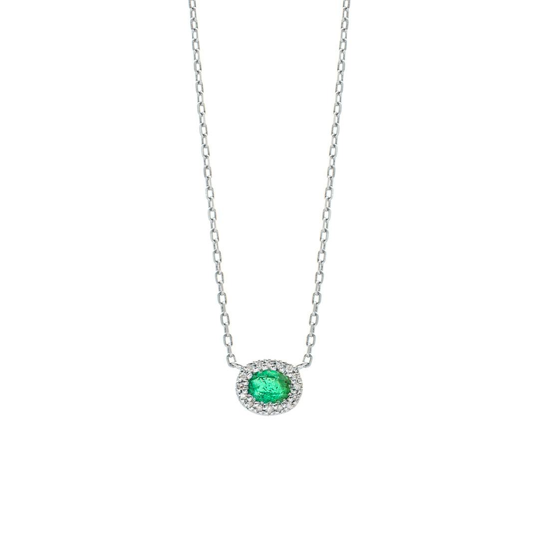 Emerald and Diamond Halo Pendant Necklace 0