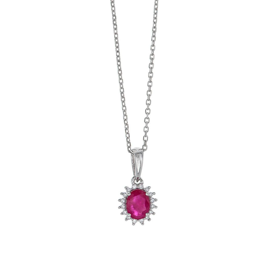 Oval Ruby and Diamond White Gold Pendant Necklace 0