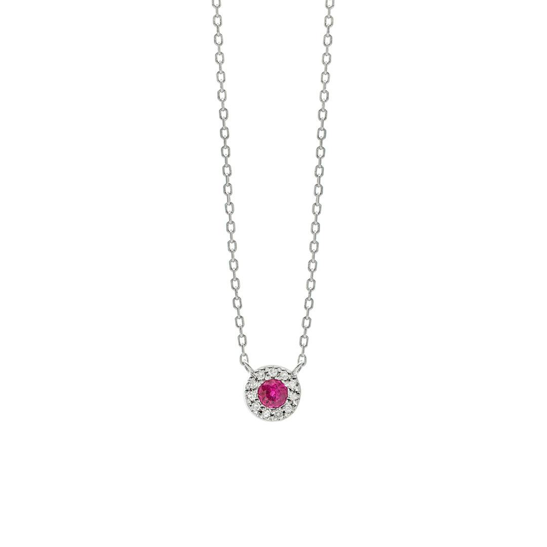 Dainty Diamond and Ruby Halo Pendant Necklace 0