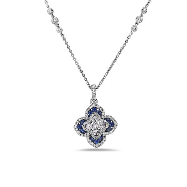Charles Krypell Sapphire Diamond Quatrefoil Pendant Necklace 0