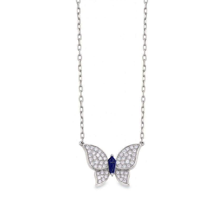 Charles Krypell Diamond and Sapphire Butterfly Necklace 0