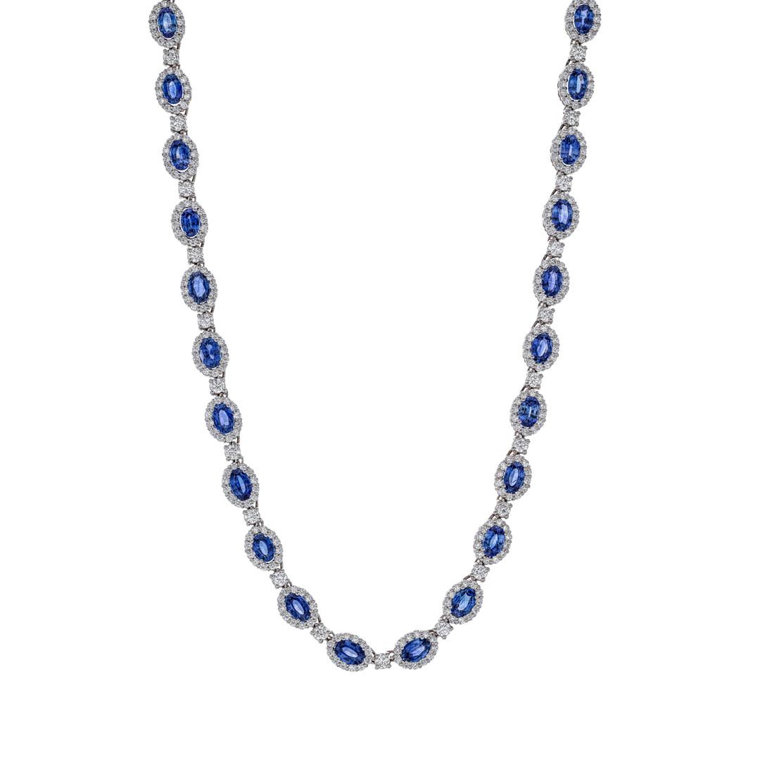 Oval-Shape Sapphire & Diamond Necklace 0