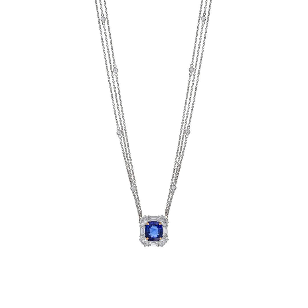 Triple-Strand Sapphire and Diamond Pendant Necklace 0