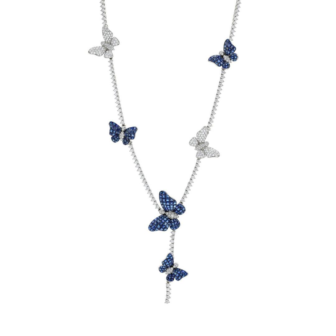 Sapphire and Diamond Butterfly Station Y Necklace 0