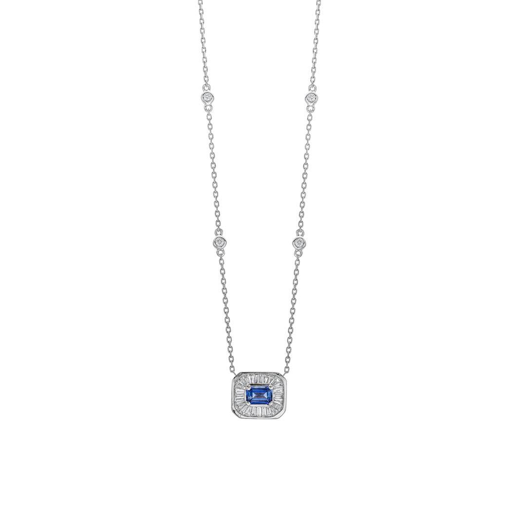 Emerald Cut Sapphire and Diamond Pendant Necklace 0
