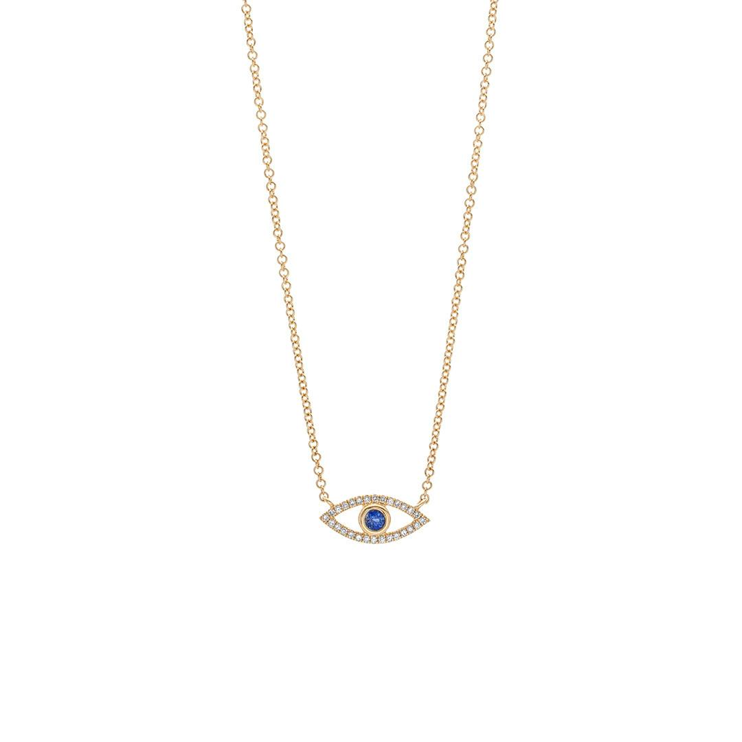 Sapphire and Diamond Yellow Gold Evil Eye Necklace 0