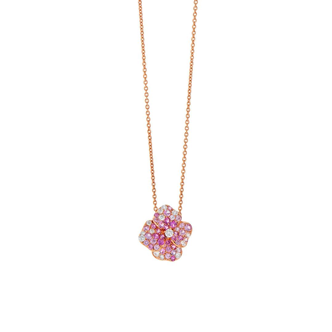 Rose Gold Pink Sapphire and Diamond Flower Necklace 0