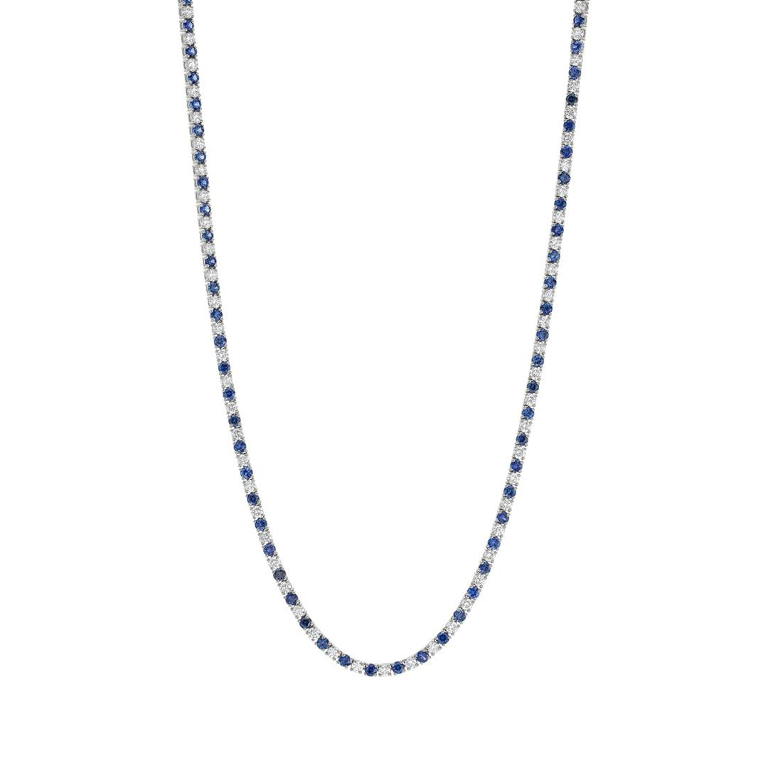 Blue Sapphire and Diamond White Gold Tennis Necklace 0