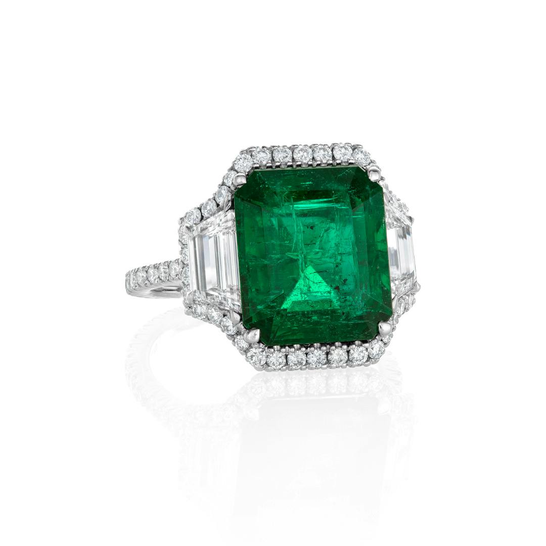 6.38 CTW Emerald and Diamond White Gold Ring 0