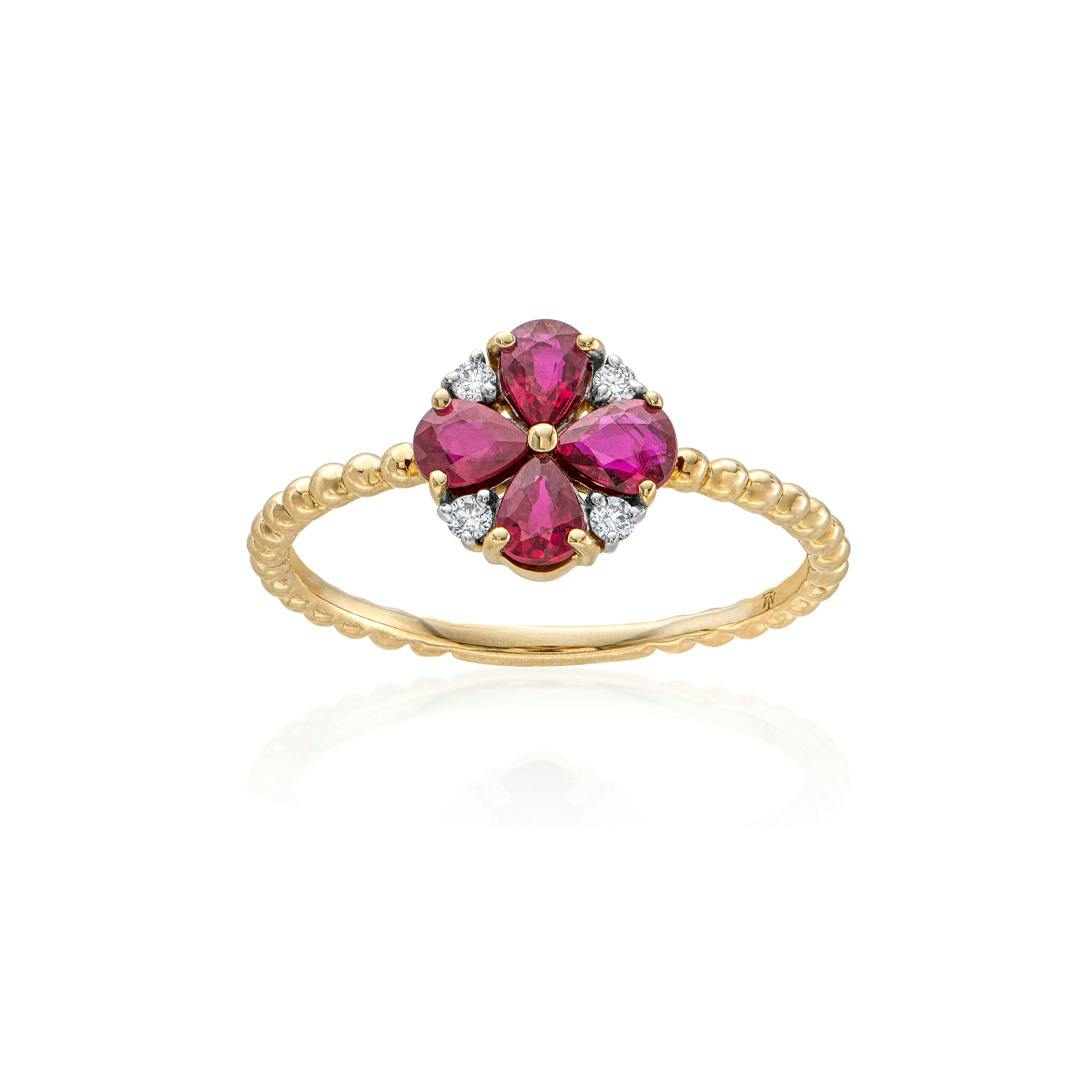 Ruby and Diamond Flower Stackable Ring 0