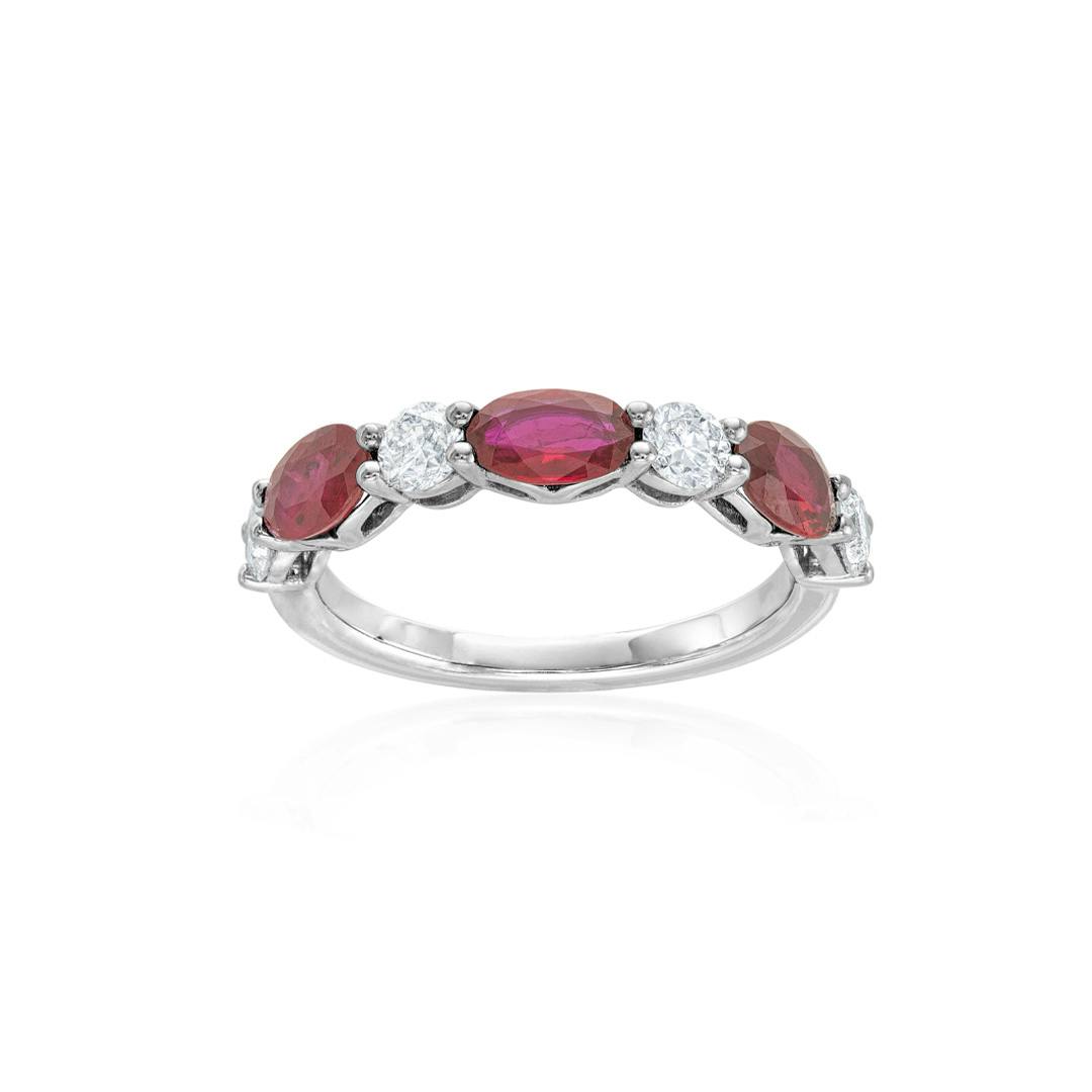 Oval Ruby and Round Diamond White Gold Band 0