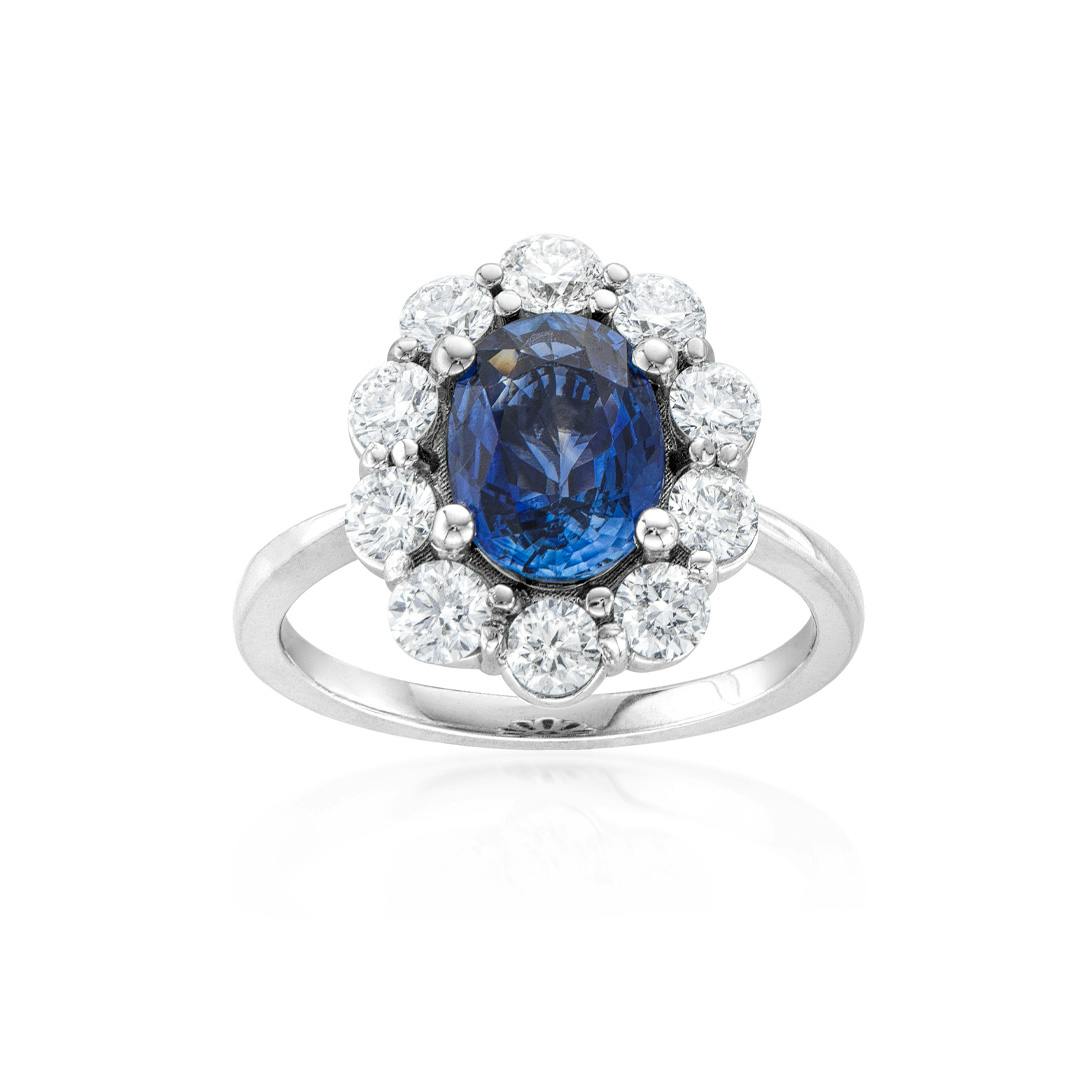 2.03ct Sapphire and Diamond White Gold Halo Ring 0