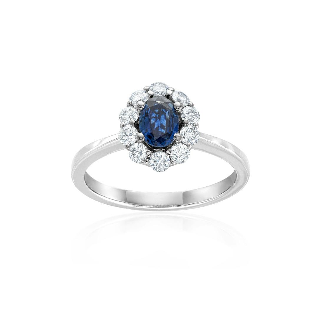 Halo Half-Carat Sapphire and Diamond Ring