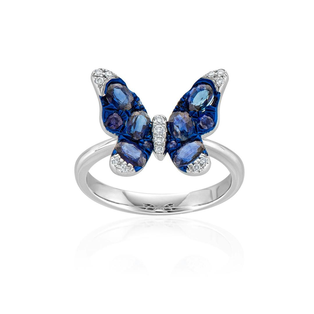 Sapphire and Diamond White Gold Butterfly Ring