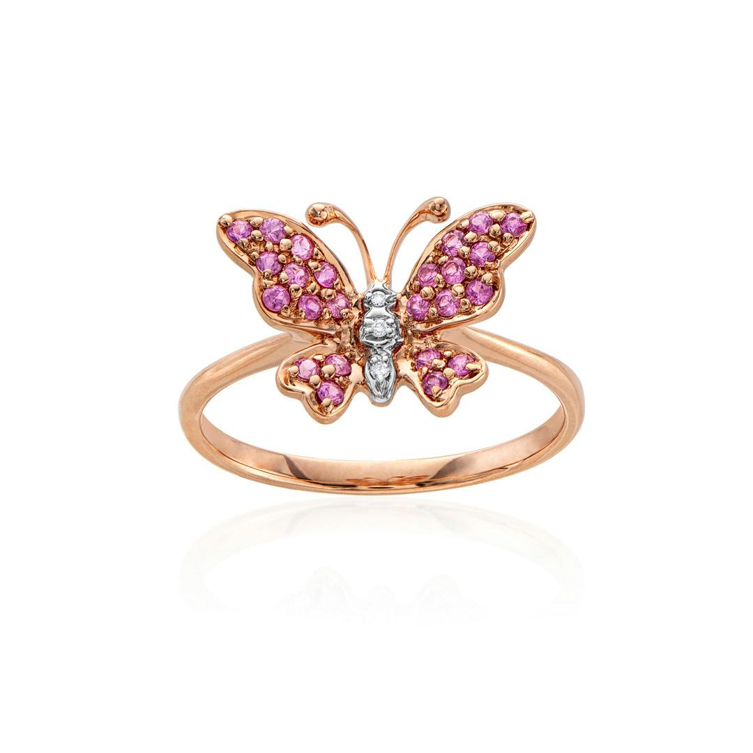Pink Sapphire and Diamond Rose Gold Butterfly Ring