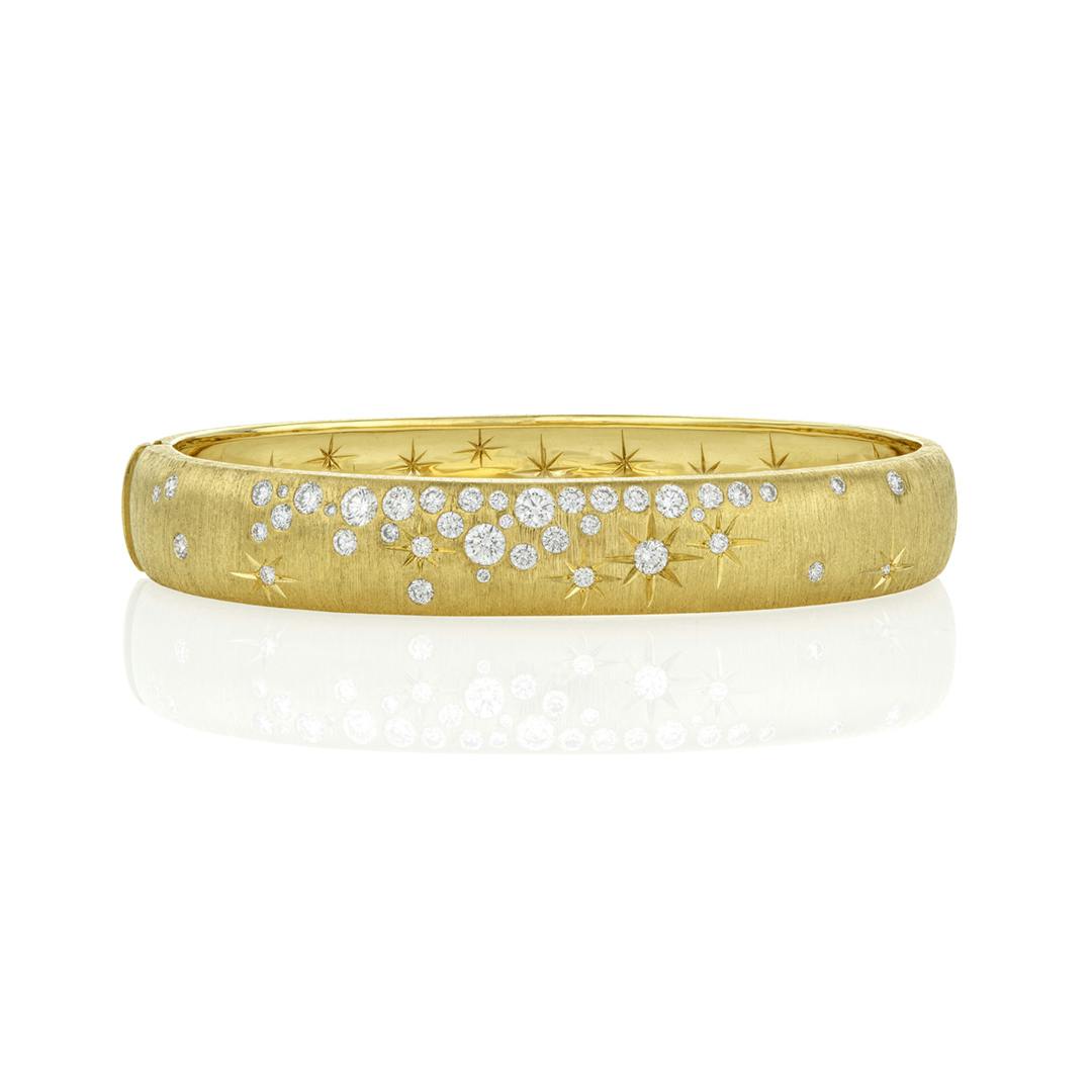 Penny Preville Wide Galaxy Yellow Gold Diamond Bangle 0