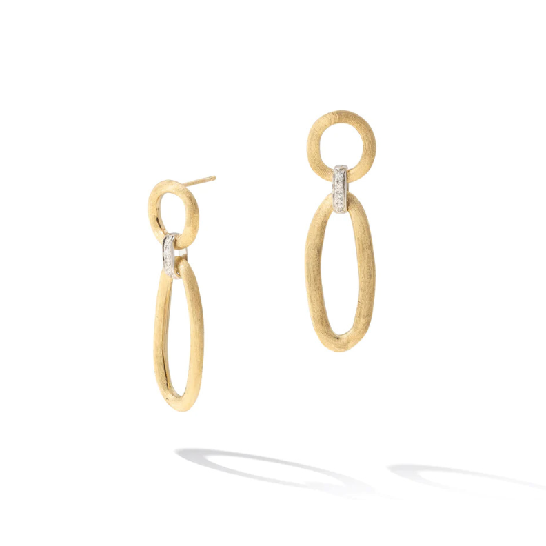 Marco Bicego Jaipur Link Collection 18K Yellow & White Gold Mixed Link Diamond Drop Earrings 0