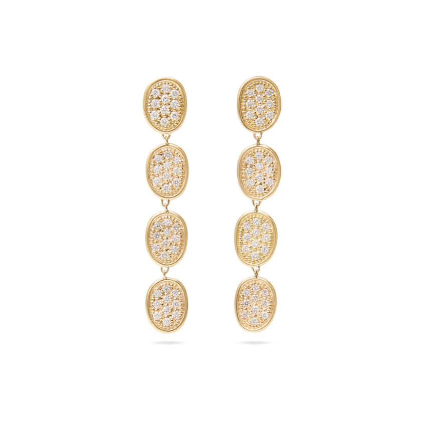 Marco Bicego Lunaria Collection 18K Yellow Gold and Diamond Pave Link Linear Drop Earrings 0