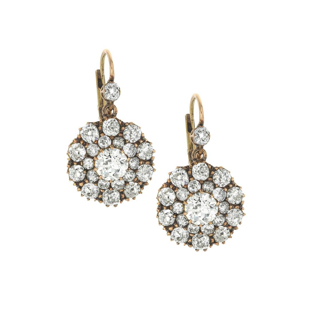 Estate Collection 5.76ctw Rose and Yellow Gold Antique Diamond Cluster Earrings 0