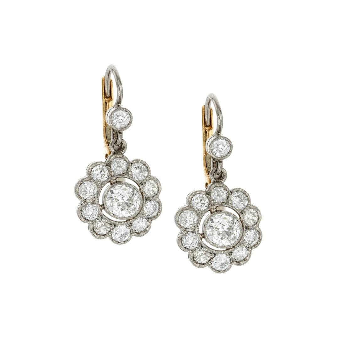 Estate Collection Platinum Retro 2.03ctw Diamond Floral Earrings 0