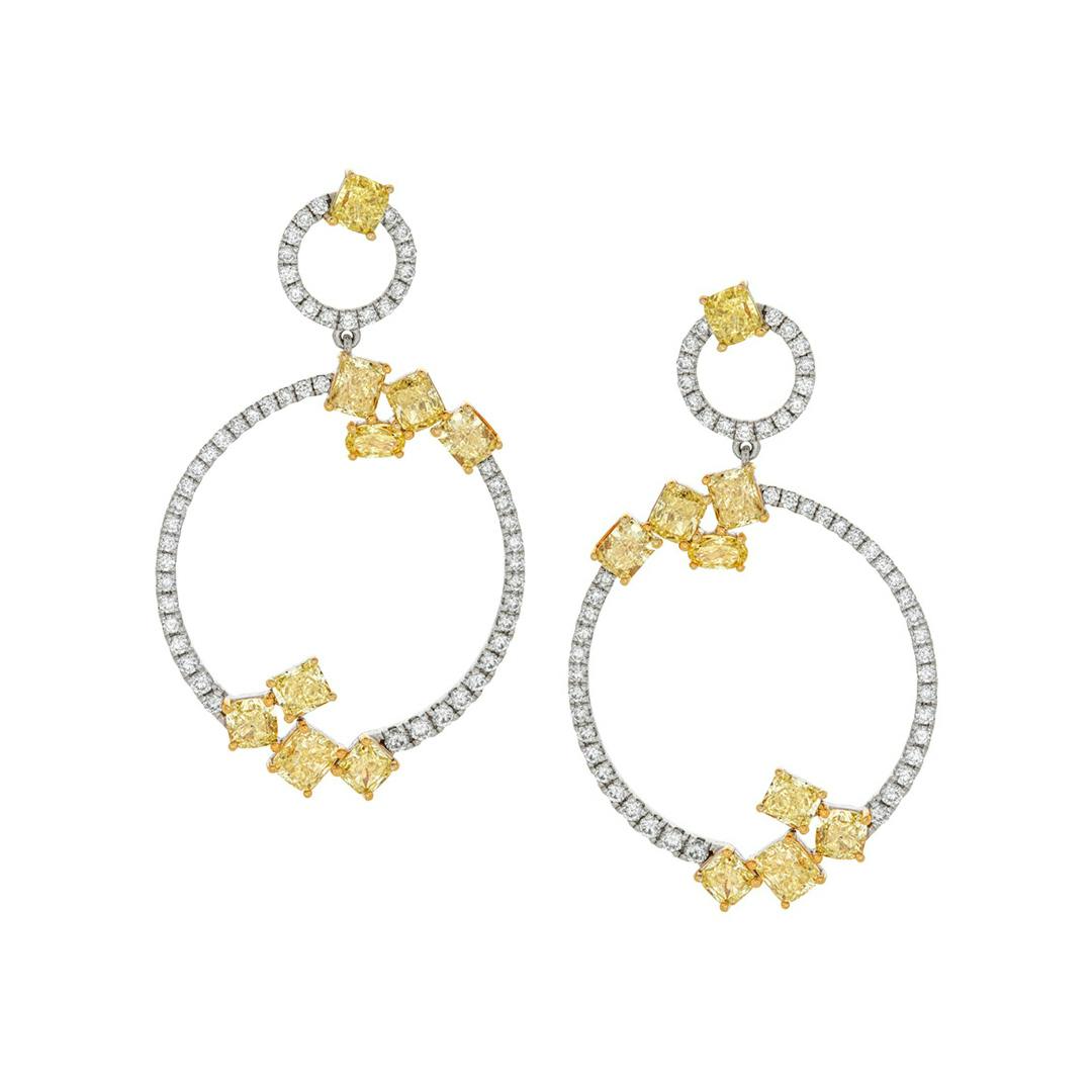 Fancy Yellow Diamond Accented Double Circle Earrings 0