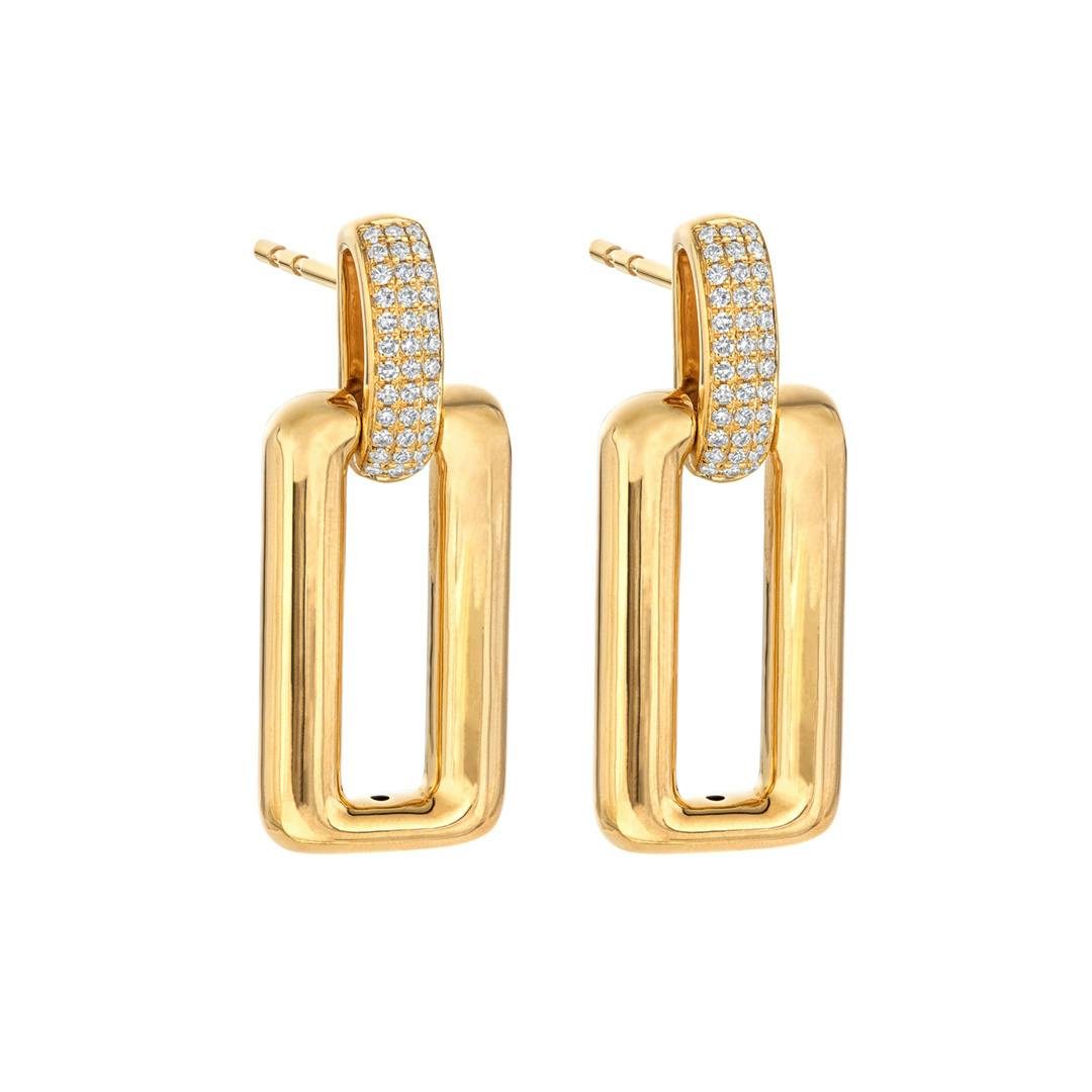 Rectangular Yellow Gold and Diamond Dangle Earrings 0