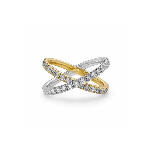 Charles Krypell Two-Tone White and Yellow Gold Diamond X Ring 0