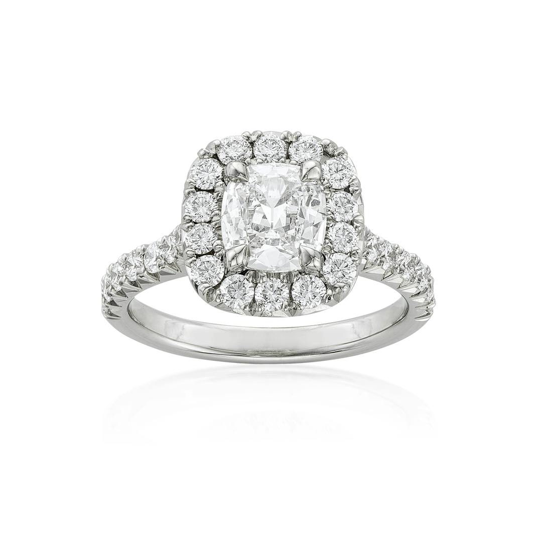 Cushion Cut Diamond Engagement Ring with Round Diamond Halo 0