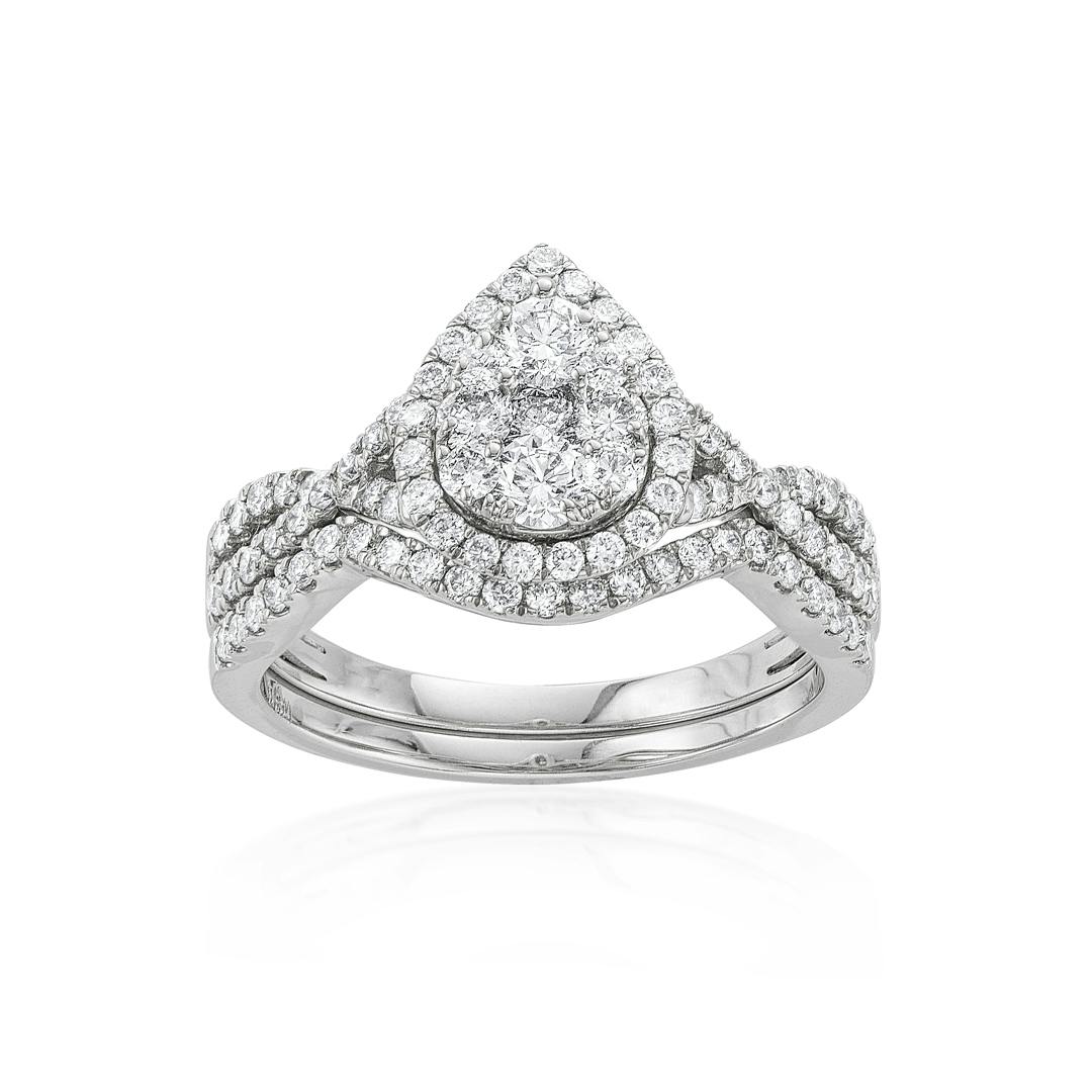 1.00 CTW Pear Shape Diamond Cluster Bridal Ring Set 0