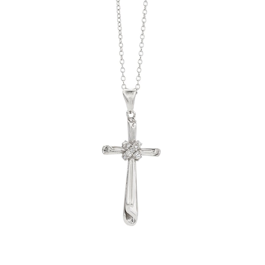 Sterling Silver Pave Diamond "X" Cross Necklace 0